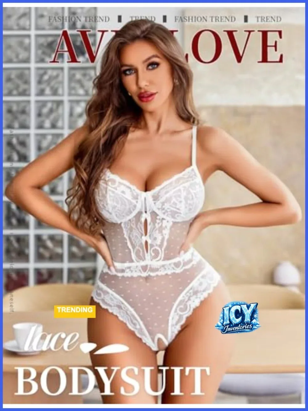 Women's Sheer Lace Bodysuit Teddy V Neck Deep Cutout Lingerie